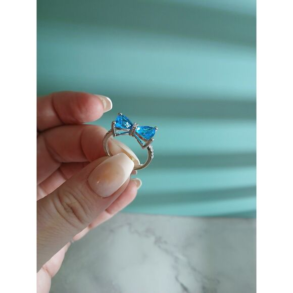 S925 Sterling Silver Plated Rainbow Topaz Bow Ring – Multiple Colors & Finishes - Picture 16 of 16